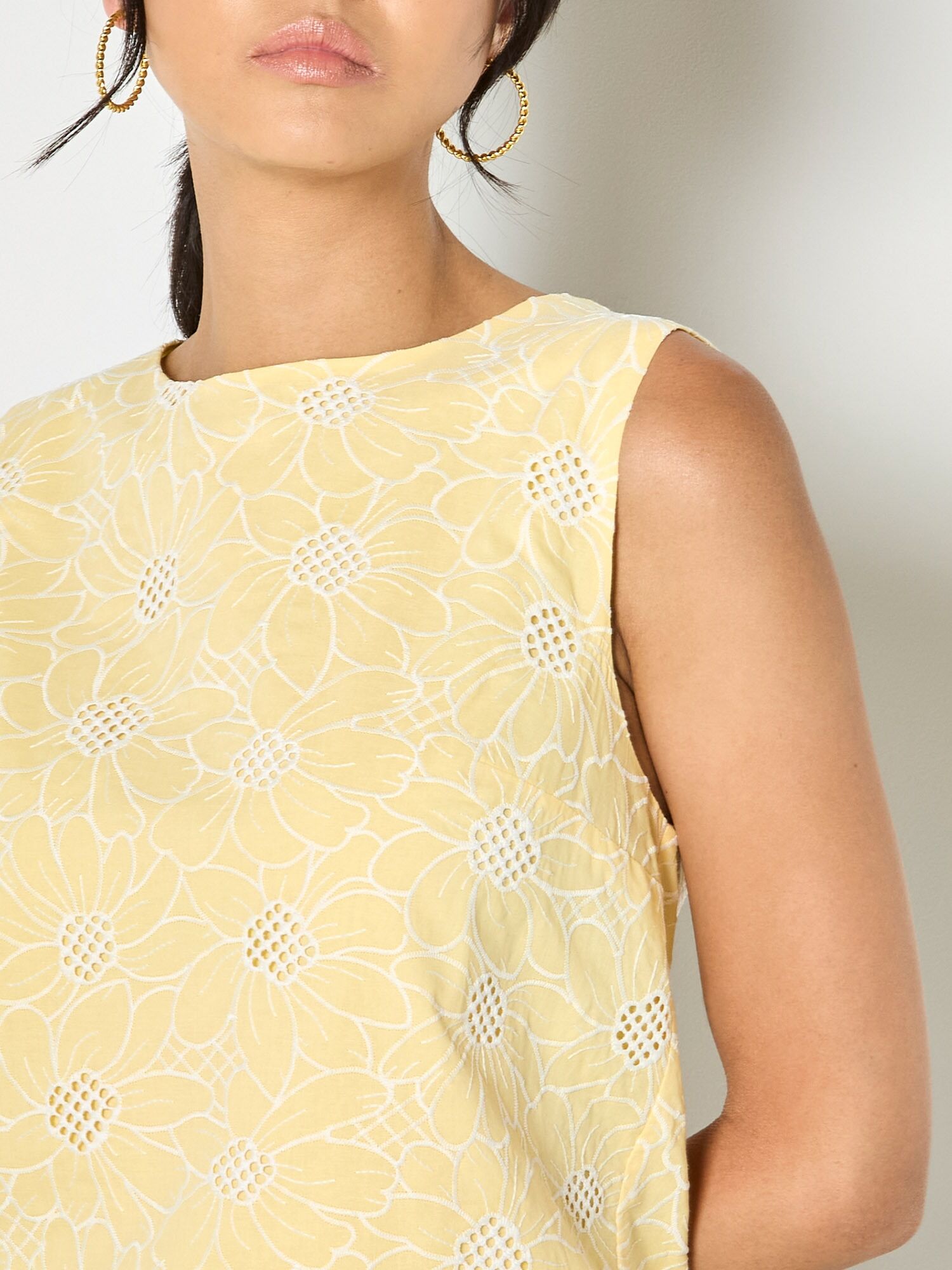 Druckbluse APRICOT "Top mit floraler Spitzenstickerei", Damen, Gr. L (40), gelb, gewebt, Obermaterial: 100% Baumwolle CO., uni, Normale Länge, Elastisch, Blusen Druckbluse, Gemustert