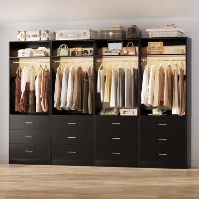 Rackcog Kyrvo Freestanding Closet System with 3 Wooden Drawers ＆ Hanging Rod ＆ Storage Shelf, Modular Walk-in Closet Organizer Wardrobe