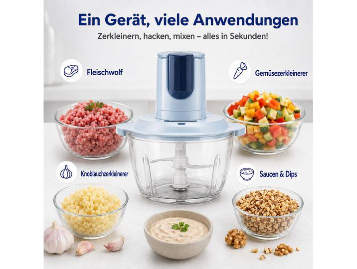 FELIXLEO Zerkleinerer Elektrischer Küchenzerkleinerer mit 2L 700ml Edelstahlbehältern