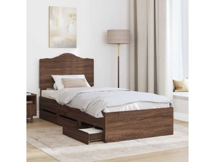SKTQYQO Bett mit Schublade Eiche 75 x 190 cm Technisches Holz, modernes Design, integrierter Behälter, Schlafzimmer