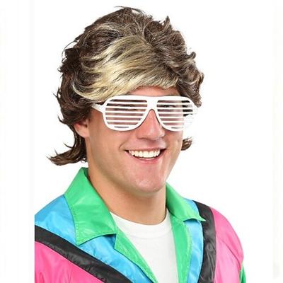 Perücken im Stil der 80er für Männer, blonde Vokuhila-Perücke, Rockerperücke der 80er, Kostümaccessoires der 80er