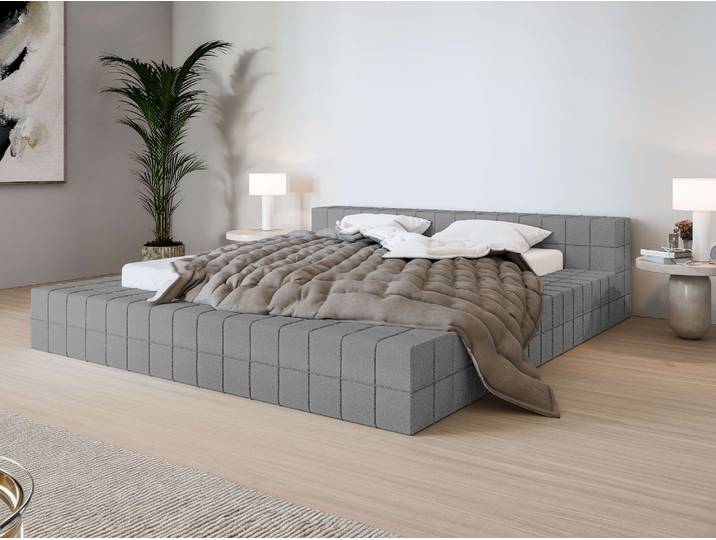 Polsterbett, 100% Polyester, Grau, 222×222 cm, mit Kopfteil & Bettkasten, Modern, Inosign