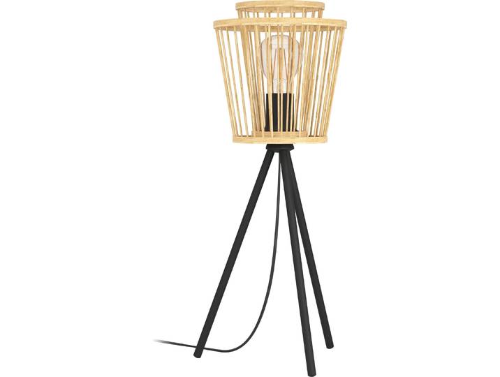 EGLO Tischlampe Hykeham, Stativ Nachttischlampe Boho Style, Tischleuchte aus Bambus in Natur und Metall in Schwarz, Deko Lampe mit E27 Fassung