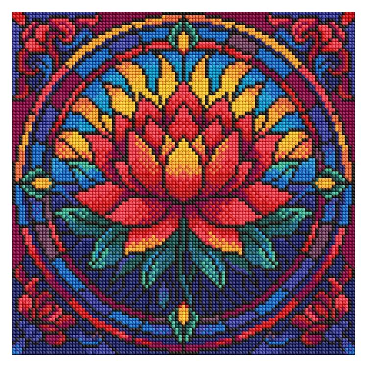 Ideyka Diamond Painting - Buntglasfenster - Lotus 30 x 30 cm mit Rahmen (AMO8330)