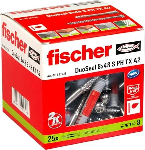 fischer DuoSeal 8x48 S PH TX A2 2K Dübel mit Schrauben Ø 8 mm x 48 mm, 25 Stück