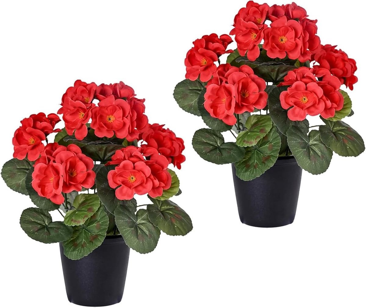 2 Stuks Kunstbloemen Geranium in Pot - Realistische Zijden Kunstplant Decoratie