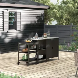 Outdoorset Bolognano Standregal Schrank und Servierwagen Schwarz, matt [casa.pro]