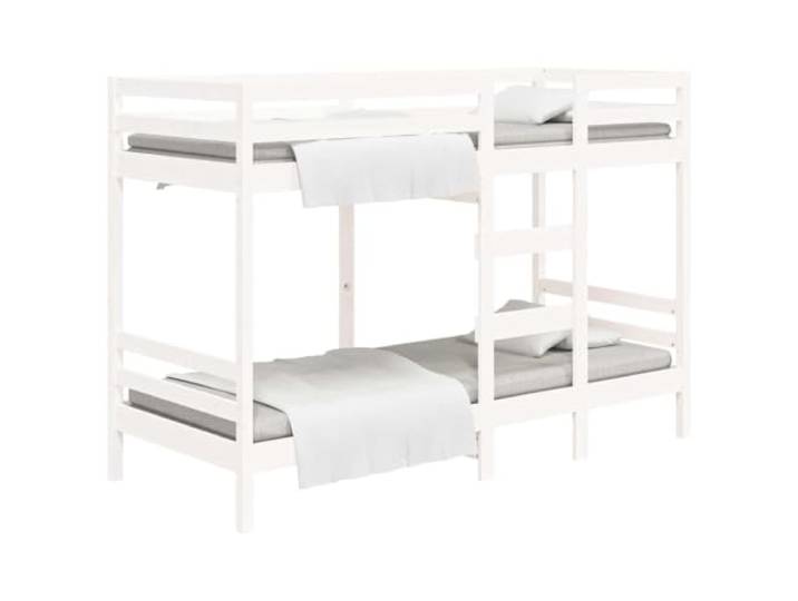 PUGYNBK Etagenbett aus massivem Kiefernholz, 90 x 200 cm, 2 Einzelbetten Sicherheitsgeländer, kompaktes Design, Naturholz mit Maserung, inklusive Montageanleitung