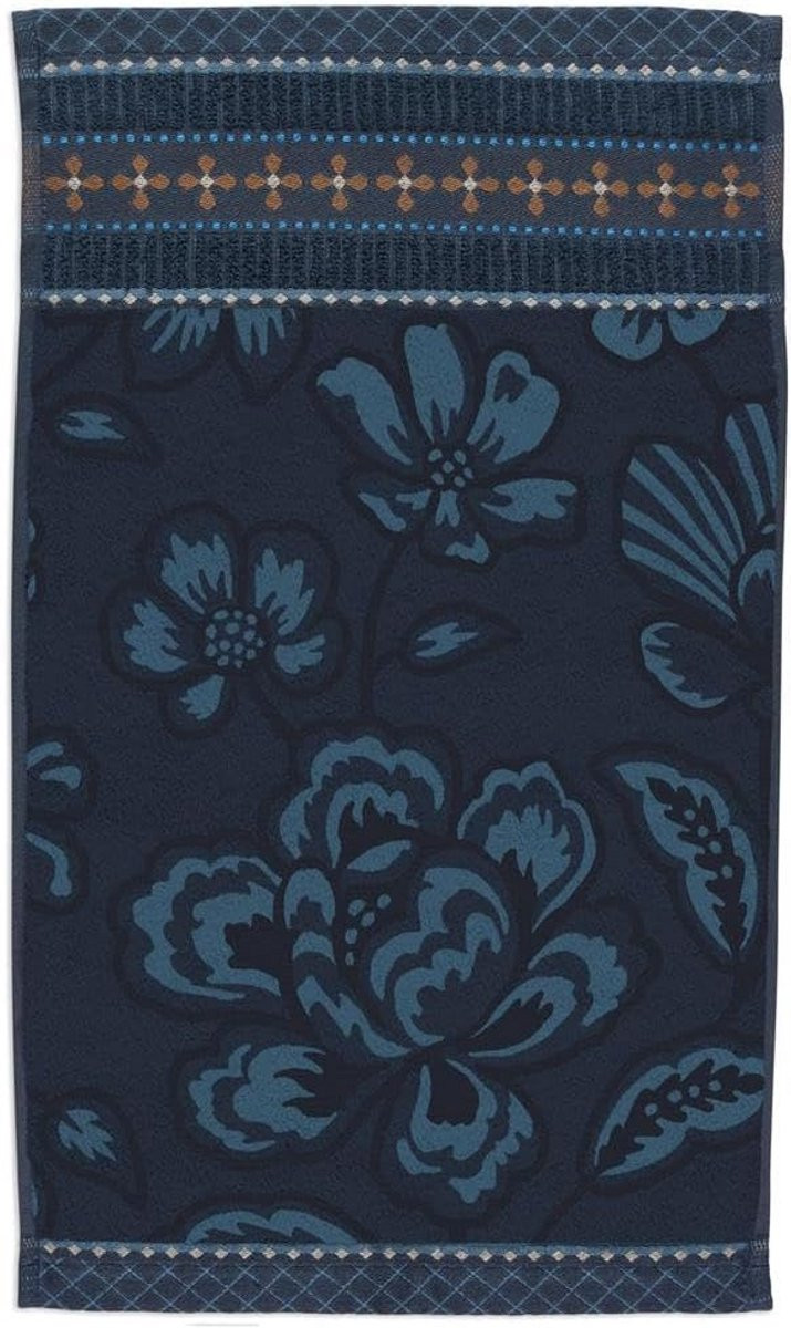 Luxe Jacquard Gastendoek Donkerblauw - Hoogwaardig Katoen - B: 30 cm, H: 50 cm