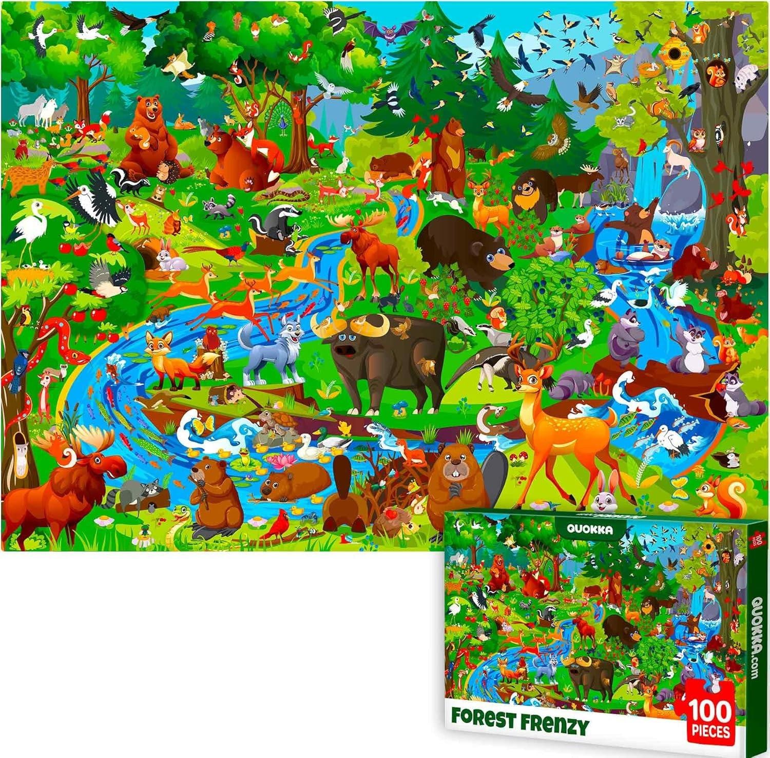 Educatieve puzzel voor kinderen met bosdieren, 100 stukjes, 41 x 30 cm