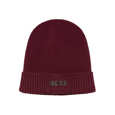 Beanie BOSS GREEN "Asic Beanie", Herren, rot (schwarz pink 654), Rippstrick, Baumwollmischung, unifarben, Mützen Beanie, aus Rippenstrick mit Schurwoll-Anteil