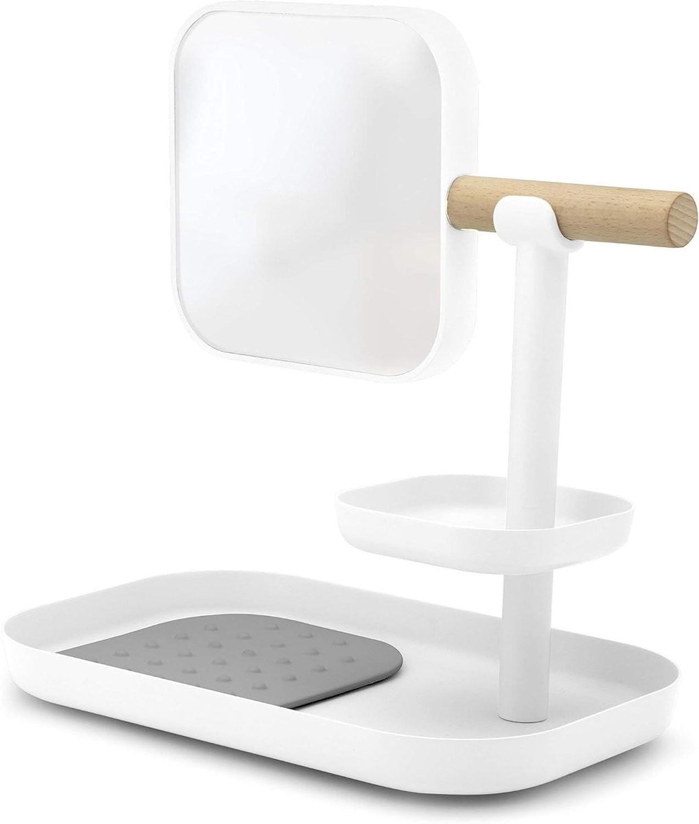 Witte Cosmetische Opslag en Make-up Organizer met Afneembare Vergrotingsspiegel en 1 Plank