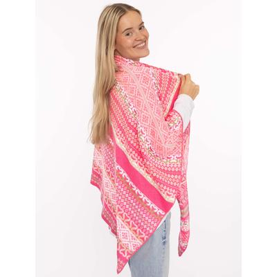Dreieckstuch ZWILLINGSHERZ "Maralda", Damen, pink, Strick, Materialmix, Modetücher, farbenfrohes Muster, wärmend, Strick