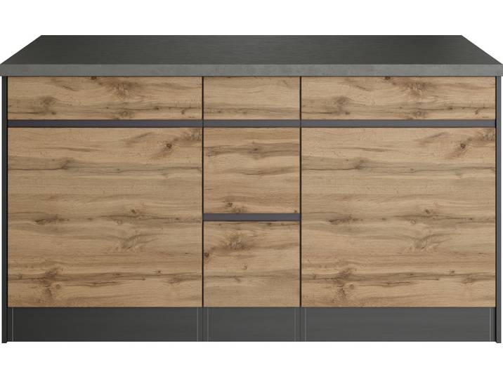 Kochinsel KOCHSTATION KS-Riesa , grau (küche: natur, front: wotaneiche, korpus: grafitgrau, arbeitsplatte: betongrau), B:153cm H:86cm T:100cm, Komplettküchen-Sets, Kochinsel, Breite 153 cm, Tiefe 100 cm, MDF-Fronten