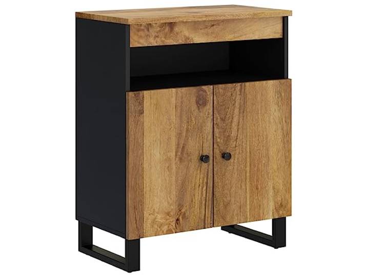 Makastle Sideboard mit 2 Türen 60x33x75 cm Braun Massivholz Mango Sideboard Mit 2 Türen, 60x33x75 Cm, Massivholz Mango, Honigbraun/Schwarz, Eisenbeine