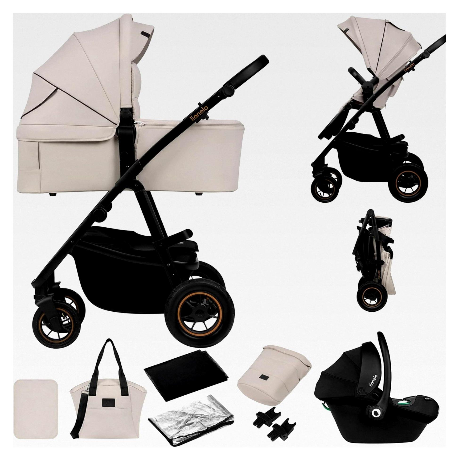 AMBER PLUS 3-in-1 Multifunktionaler Kinderwagen für 0 bis 4 Jahre bis 22 kg mit XL-Babywanne, Kindersitz bis 13 kg, verstellbarer Rückenlehne, großen 360° Geländerädern, XXL-Verdeck
