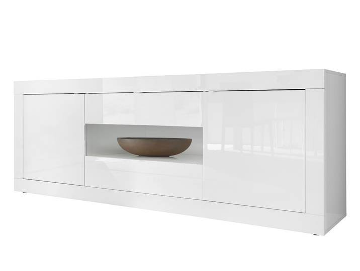 Sideboard HOME AFFAIRE Basic Breite 240 cm, Kommode 2 Türen, 2 Schubkästen, Anrichte , weiß (weiß hochglanz lack), B:240cm H:86cm T:43cm, Sideboards, Sideboard, Weiss HochglanzLack, Metallgriff, moderne Rahmenoptik, viel Stauraum