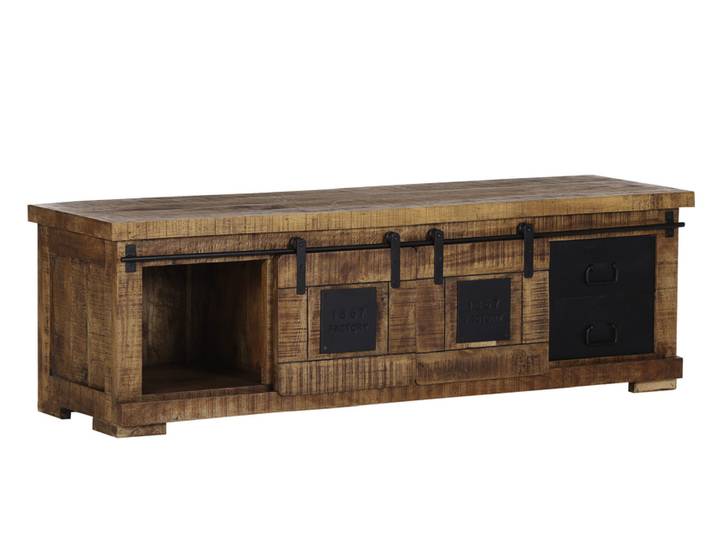 Lowboard BARNEY 160 x 50 cm Mango Massivholz/schwarz