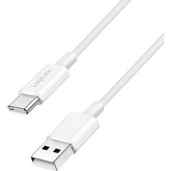 LogiLink USB-C® Kabel USB 2.0 USB-A Stecker, USB-C® Stecker 1 m Weiß Stoff-Ummantelung CU0321