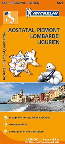 Michelin - Michelin Aostatal, Piemont, Lombardei und Ligurien: Straßen- und Tourismuskarte 1:400.000 (MICHELIN Regionalkarten) - Preis vom 09.10.2026 07:28:09 h