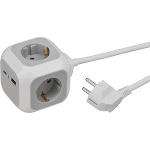 Brennenstuhl Steckdosenwürfel ALEA-Power, weiß / grau, 4-fach Schutzkontakt, 1x USB-A, 1x USB-C, mit 1,4 m Kabel
