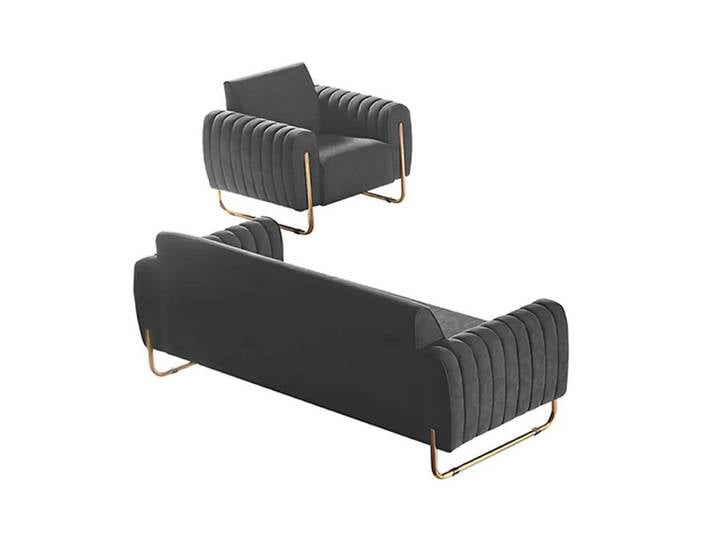 JVmoebel Polstergarnitur Stoffsofa in Grau mit Sessel für modernes Arbeitszimmer, (Arbeitszimmer-Set 2tlg (3-Sitzer + Sessel), Made in Europa