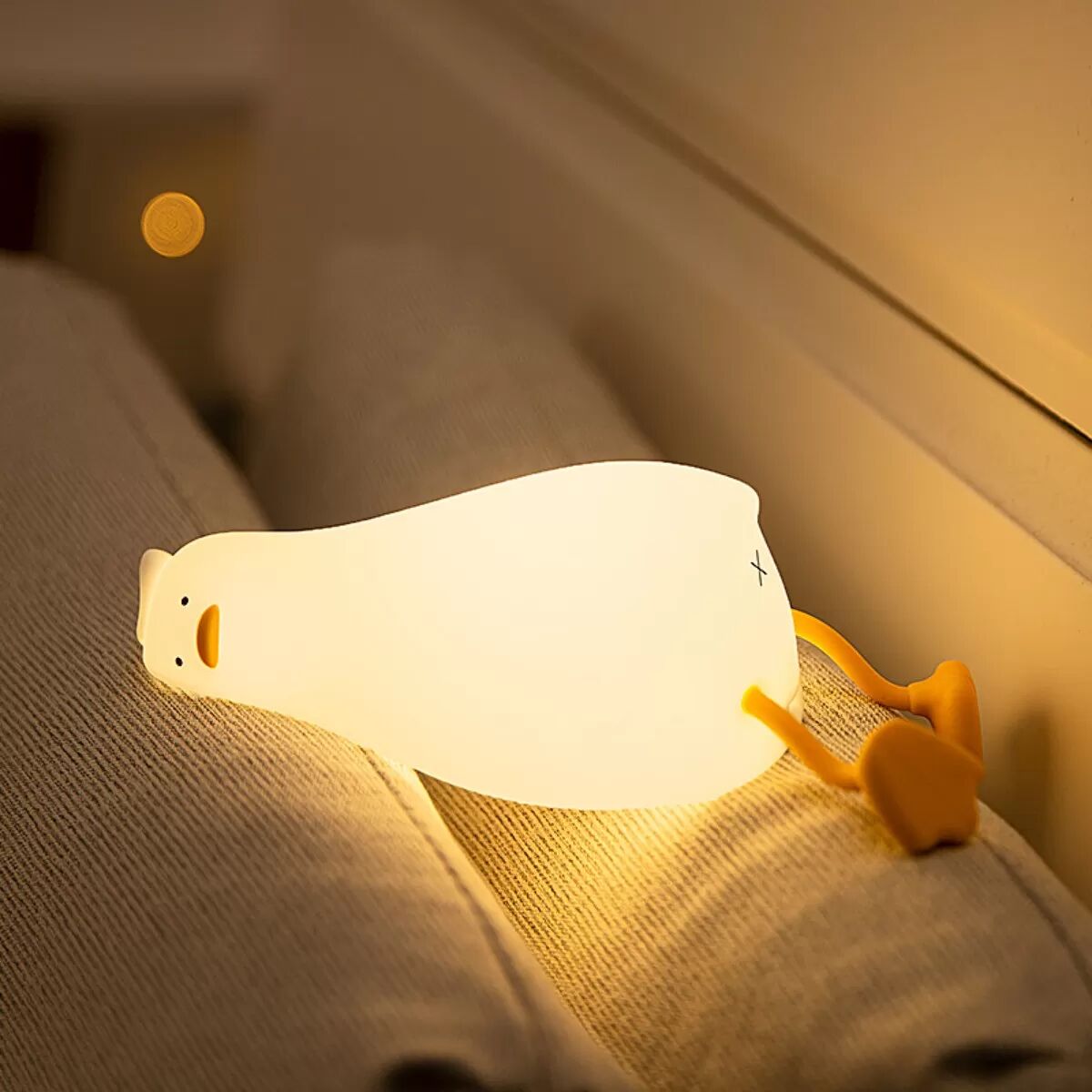INF Veilleuse Canard Allongé en Silicone - Lueur Chaude, Ornement Anti-stress, Rechargeable, Jaune