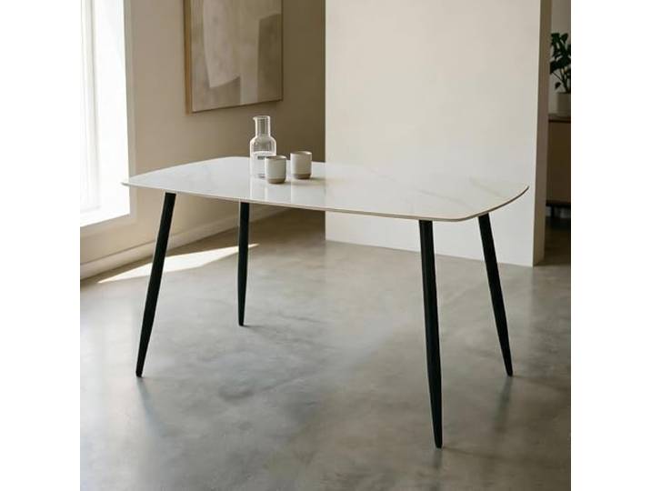 IDIMEX Esstisch MORA mit 140 x 80 cm Keramik Tischplatte, Weiß/Schwarz - rechteckiger Esszimmertisch, Robustes Metallgestell, moderner Küchentisch mit abgerundeten Ecken, ideal für den Essbereich