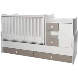 Lorelli Babybett, Jugendbett 3 in 1 Mini Max umbaubar, für 2 Kinder gleichzeitig dunkelbraun weiß