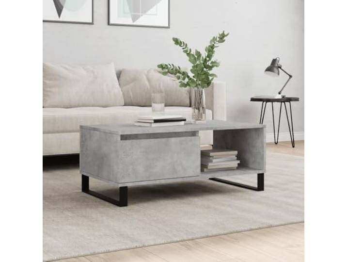 HEFZGDB Couchtisch Betongrau 90x50x36,5 cm Holzwerkstoff mit Schublade und Fach für Stauraum, Robuste Tischplatte und Metallbeine, Langlebiges Wohnzimmermöbel für Eleganz