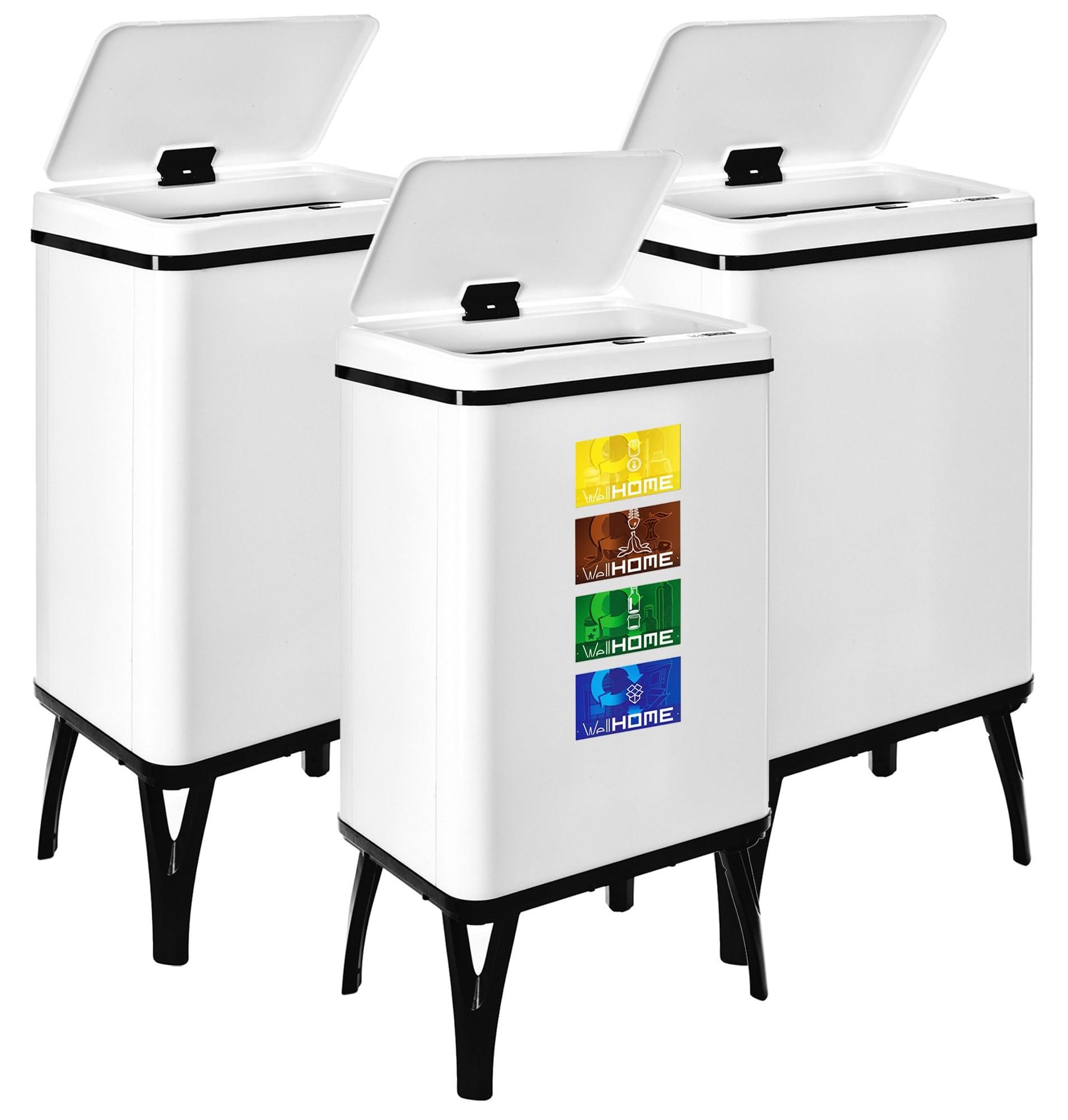 3er-Set Sensor-Mülleimer 40 l, Weiß, 71,5x35,5x26 cm