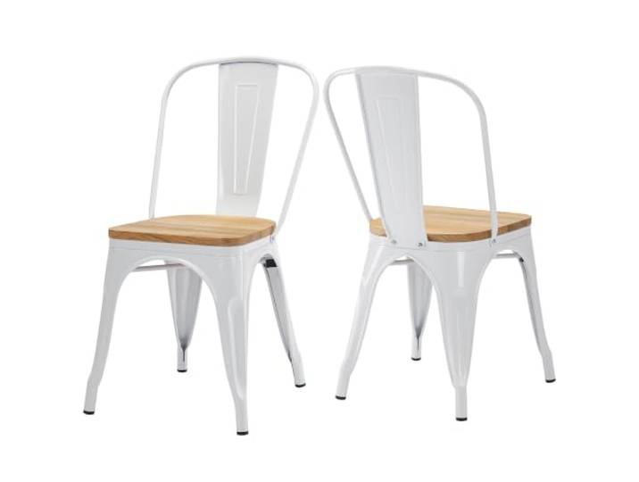 Duhome 2er Set Esszimmerstuhl aus Metall, Weiß+Naturholz Bistrostuhl aus Eisen Esszimmerstuhl mit Rückenlehne, Stapelbare Küchenstühle