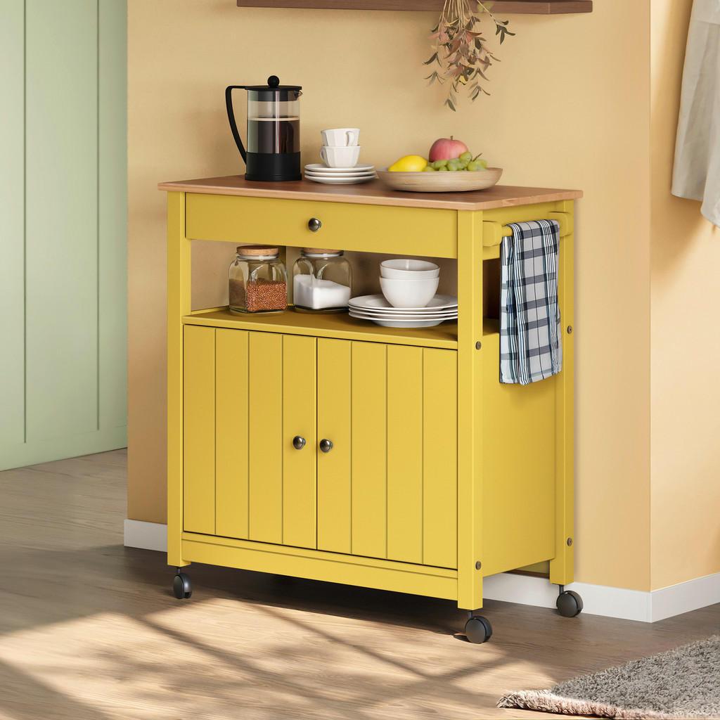 Livetastic Servierwagen , Braun, Gelb , Holz , Pinie , massiv , 1 Schublade(n) Schubladen , rechteckig , 85x90.6x40 cm , Esszimmer, Barmöbel, Barwagen
