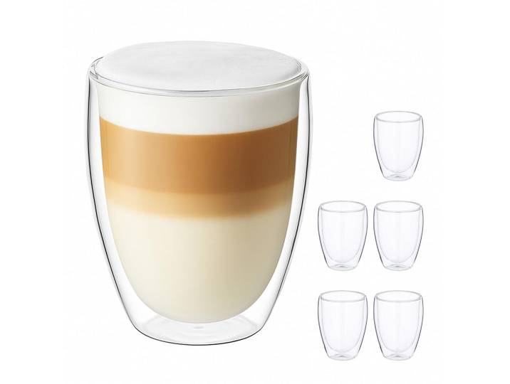 Relaxdays Latte-Macchiato-Gläser Transparent 6er-Set 350 ml, Glas, Metall, 9x11x9 cm, Geschirr, Tassen, Kaffeetassen-Set
