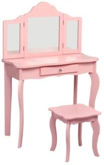 Costway Kids Makeup Dressing Mirror Vanity Table Stool Set-Pink