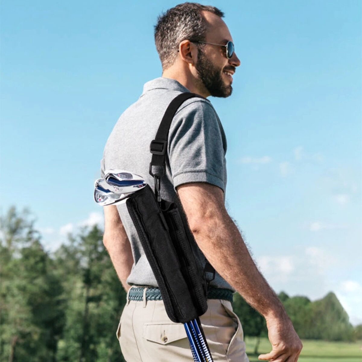 INF Tragbare Mini-Golftasche – 5-Club Carry-Sleeve, 600D+PU Schwarz, leicht und kompakt für Driving Range und Walking Golf