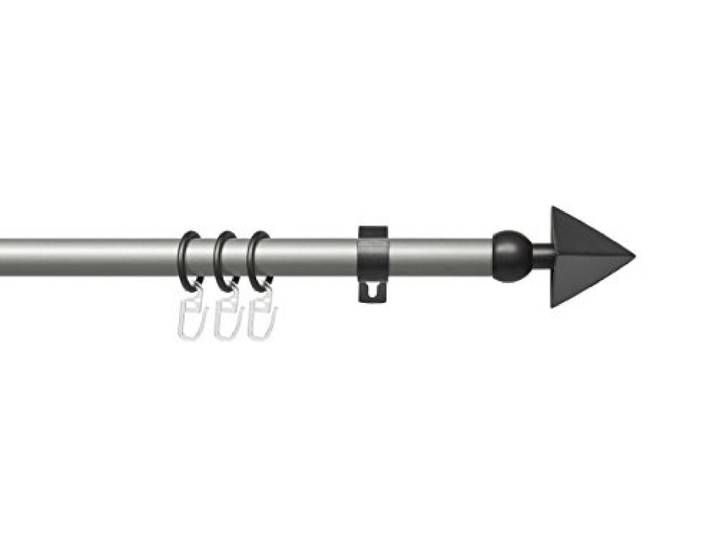 Liedeco Gardinenstange Vorhangstange Stilgarnitur Komplettgarnitur Spear Silber-anthrazit 20 mm Ø (120 cm / 1-läufig)