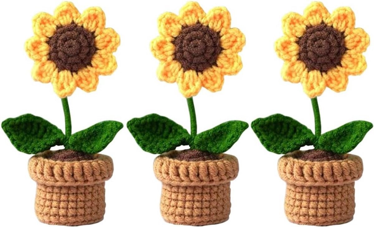 3-pack Handgemaakte Gehaakte Mini Zonnebloemen voor Decoratie