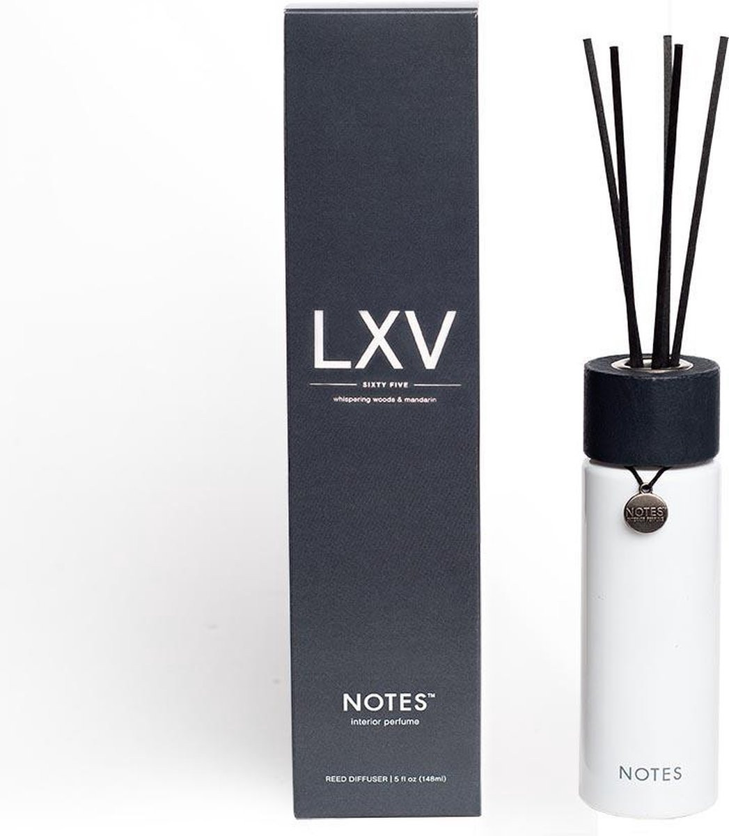 Notes Reed diffuser LXV Whispering woods & mandarin met geurstokjes