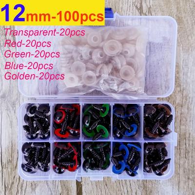 Inspired Living Premium Assorted Plastic Safety Eyes For Toys & Dolls 100pcs Mix Sizes For Crafting & Amigurumi 12mm color box