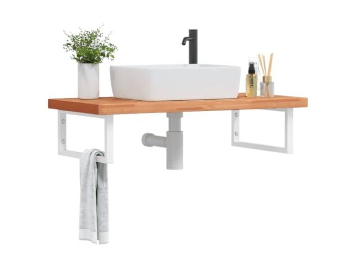 WXGTBKPR Waschbeckenregal Wandmontage aus massivem Buchenholz und Stahl, Schweberegal für Bad 100 x 50 x 4 cm, Waschtischplatte stabil und belastbar