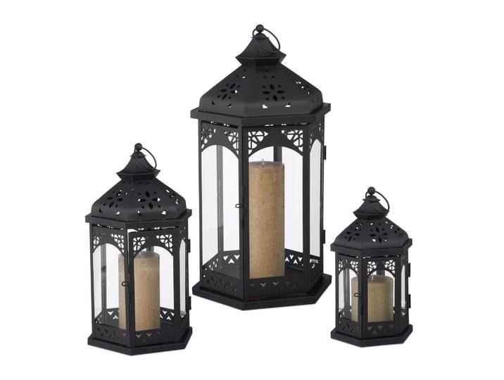 Laternen Metall 3er-Set Schwarz-Transparent