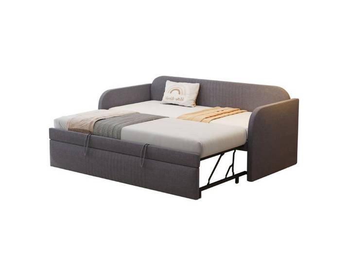 Lit gigogne extensible Logidon canapé convertible 90x190 sommier à lattes gris