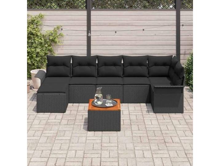 KTHLBRH Modulares Gartenmöbel-Set, 8-teilig, Schwarz Polyrattan mit Schublade, Eckregal für Terrasse