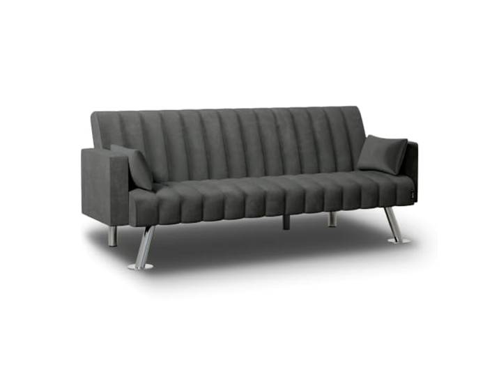 Nalui - 3-Sitzer-Schlafsofa 210x80x79cm One Lines 2 Kissen mit Verstellbarer Rückenlehne Grau