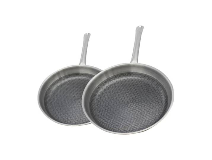 ELO Set mit 2 Pfannen aus Edelstahl, Triply, 24 und 28 cm Kochen ohne Haken, 2 Pfannen 24 und 28 cm, Edelstahl, für Induktion, Backofen, Anbraten und Schmoren
