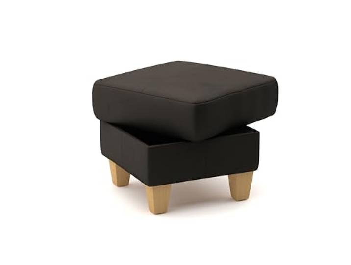 CAVADORE Leder-Hocker Palera / Polsterhocker mit Stauraum + massiven Holzfüßen als Sitzgelegenheit, Aufbewahrung, Fußablage / 58 x 48 x 58 / Leder Dunkelbraun