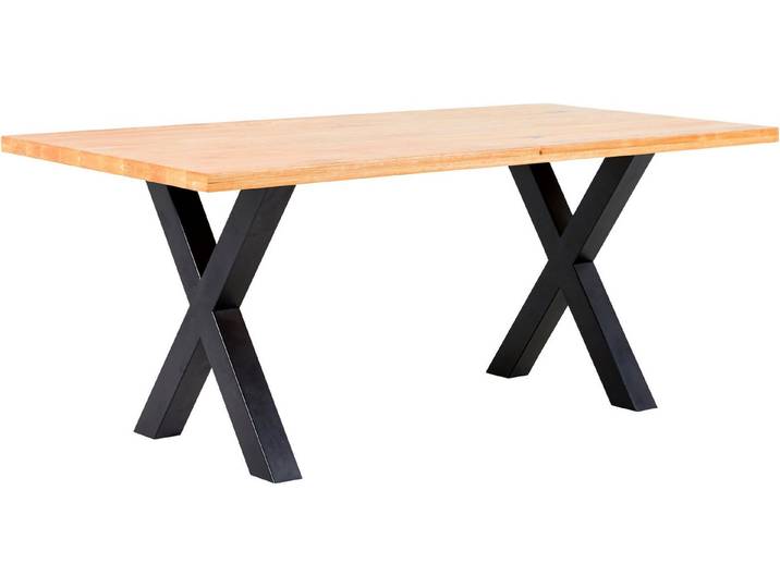 massivline&more Esstisch Jakarta, Küchentisch, Tisch, Esstisch, Holztisch (2-St), Platte massiv, Gestell Metall pulverbeschichtet schwarz