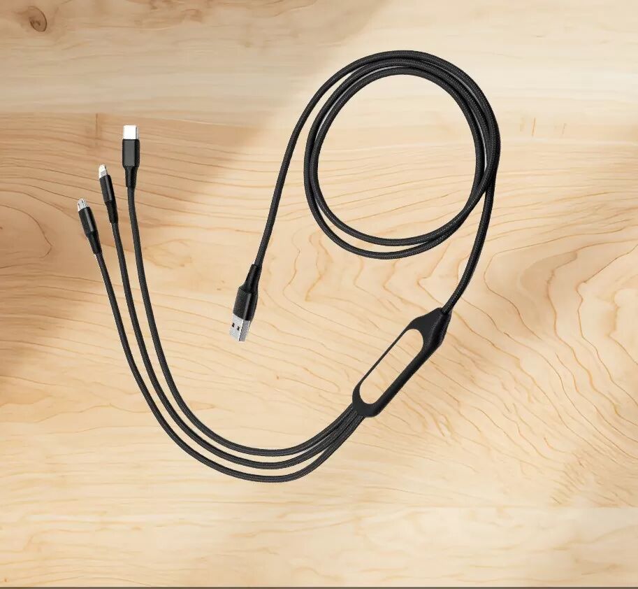 INF 5-in-1 LED-Nachtlicht Geflochtenes Ladekabel – USB/OTG/Type-C/iOS/Android Schwarz