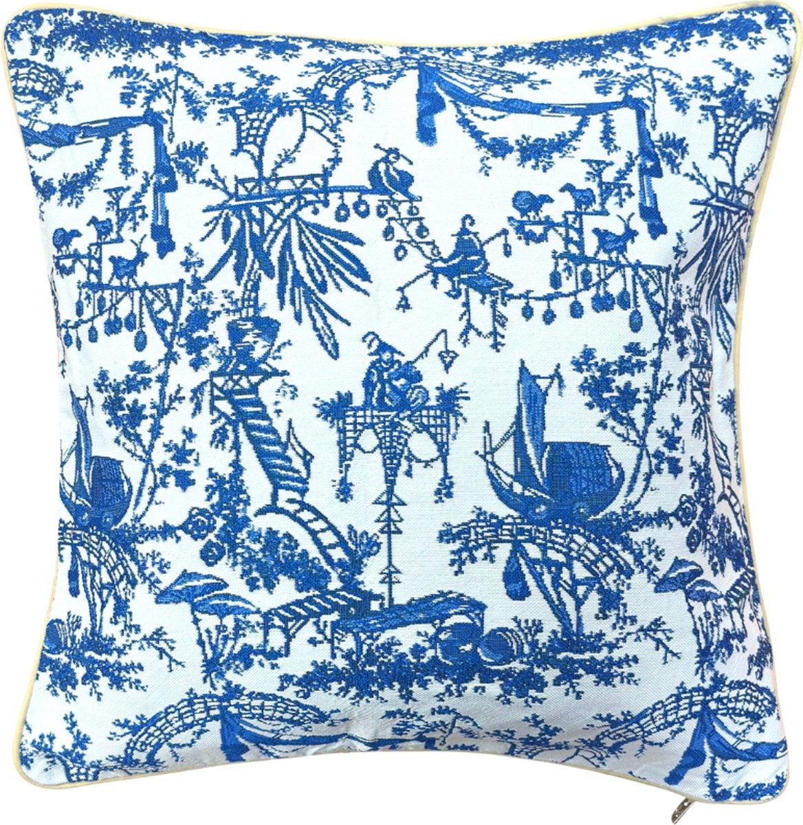 Signare Tapestry British Museum Chinoiserie Decoratieve Kussenhoes, Blauw en Wit Toile Patroon, Oriental Garden Design, 45 x 45 cm